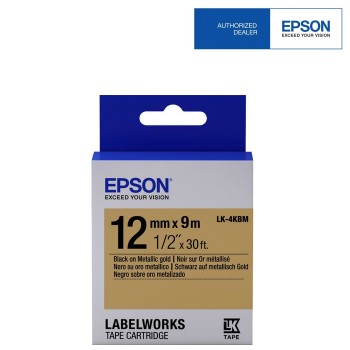 Epson Label Cartridge 12mm Black on Gold Tape (Metallic) LK 4KBM